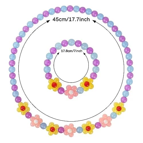 Yarkeuier Flower Beads Jewelry Set for Girls | 44cm (17") Necklace, 16cm (6.3") Bracelet thumbnail 2