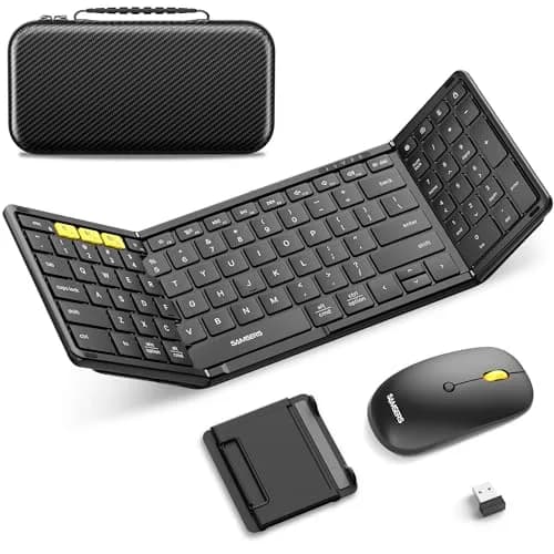 Samsers Foldable Keyboard and Mouse Combo, Full-Size Portable Travel Keyboard & Rechargeable Wireless Mouse | Bluetooth 5.0 + 2.4G thumbnail 1