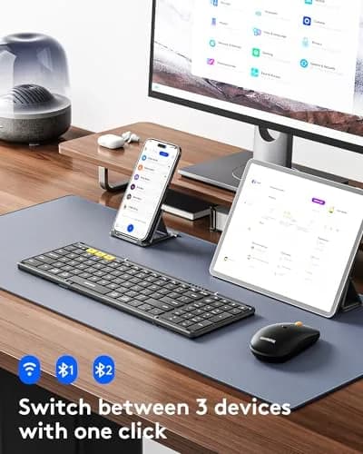 Samsers Foldable Keyboard and Mouse Combo, Full-Size Portable Travel Keyboard & Rechargeable Wireless Mouse | Bluetooth 5.0 + 2.4G thumbnail 2