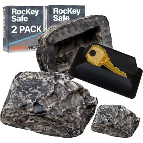 Performore Realistic Fake Rock Key Holder 2-Pack | Outdoor Hidden Safe for House Yard Garden thumbnail 1