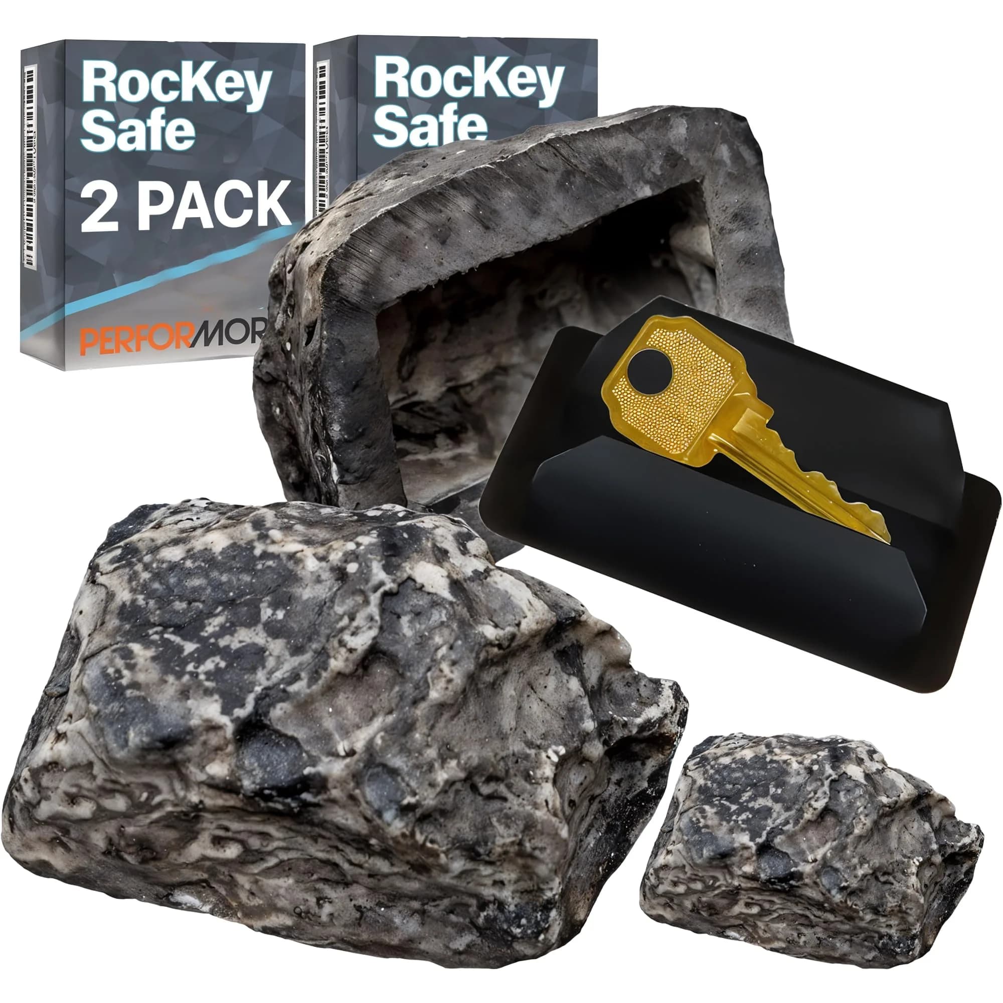 Performore Realistic Fake Rock Key Holder 2-Pack | Outdoor Hidden Safe for House Yard Garden - main product image