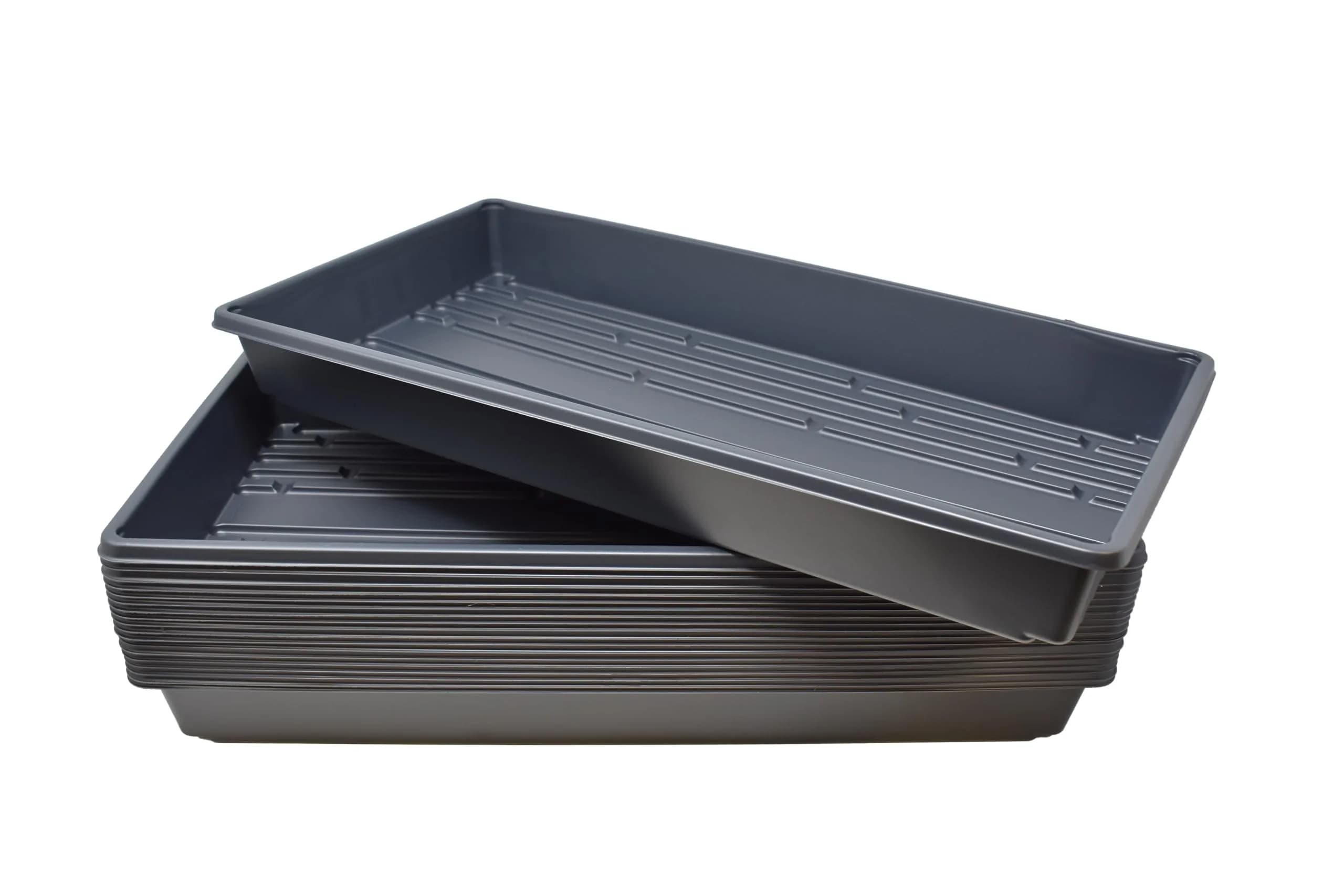 Living Whole Foods 20 Pack of Durable Black Plastic Growing Trays (Without Drain Holes) 21" X 11" X 2" | Reusable Seedling & Microgreen Trays — Black