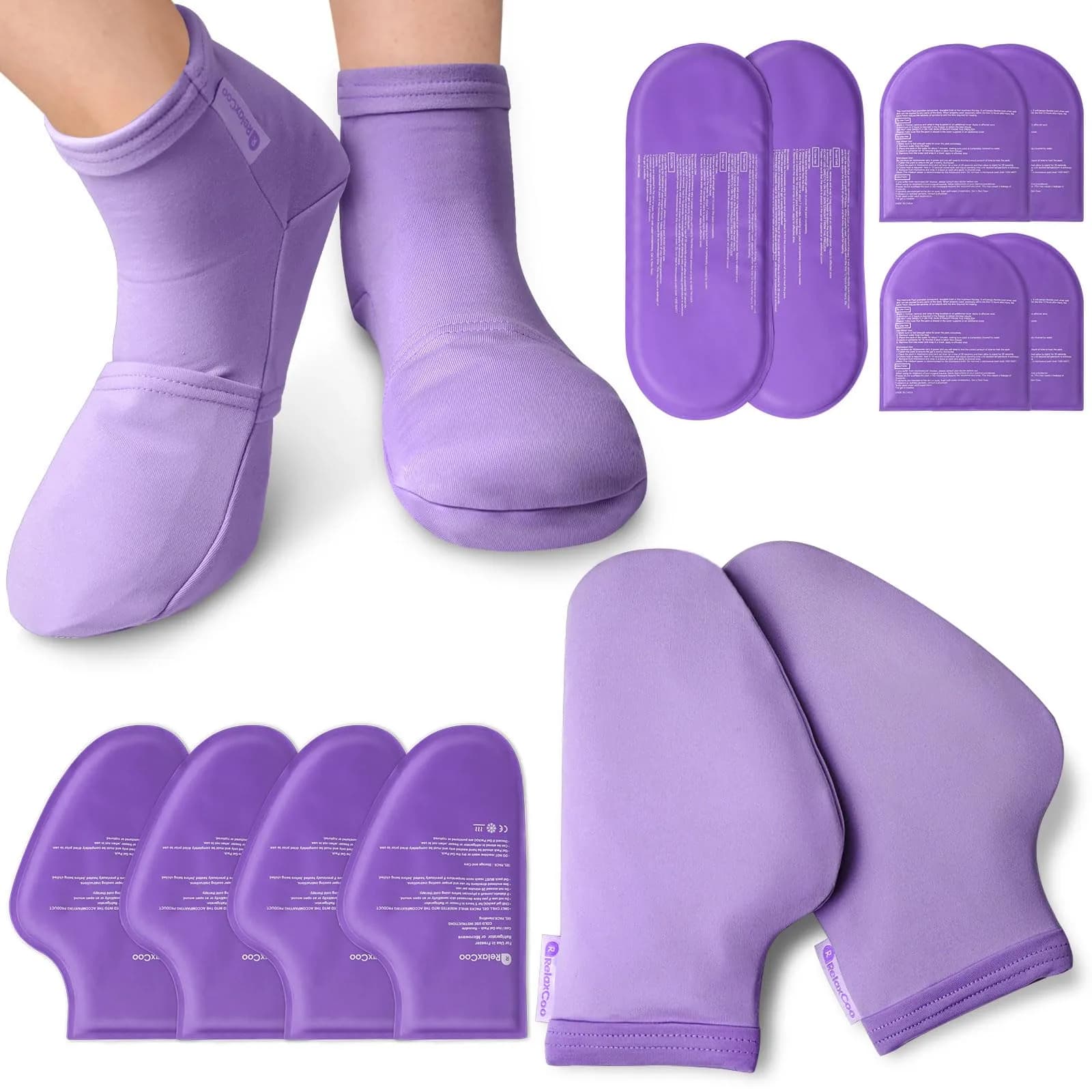 RelaxCoo Cold Therapy Socks & Hand Ice Pack Gloves, Purple, Large | For Neuropathy, Arthritis, Plantar Fasciitis Pain Relief - main product image