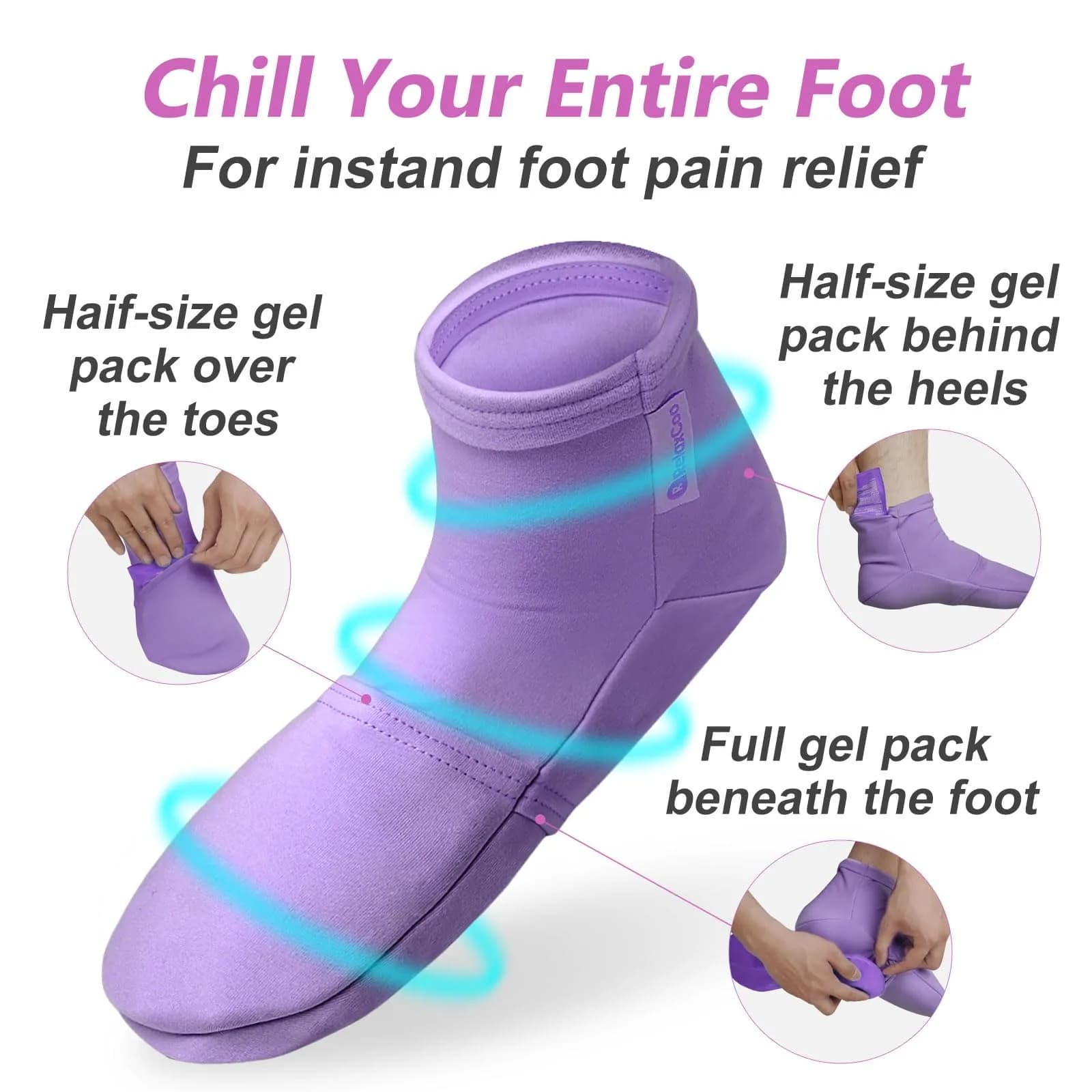 RelaxCoo Cold Therapy Socks & Hand Ice Pack Gloves, Purple, Large | For Neuropathy, Arthritis, Plantar Fasciitis Pain Relief - view 5
