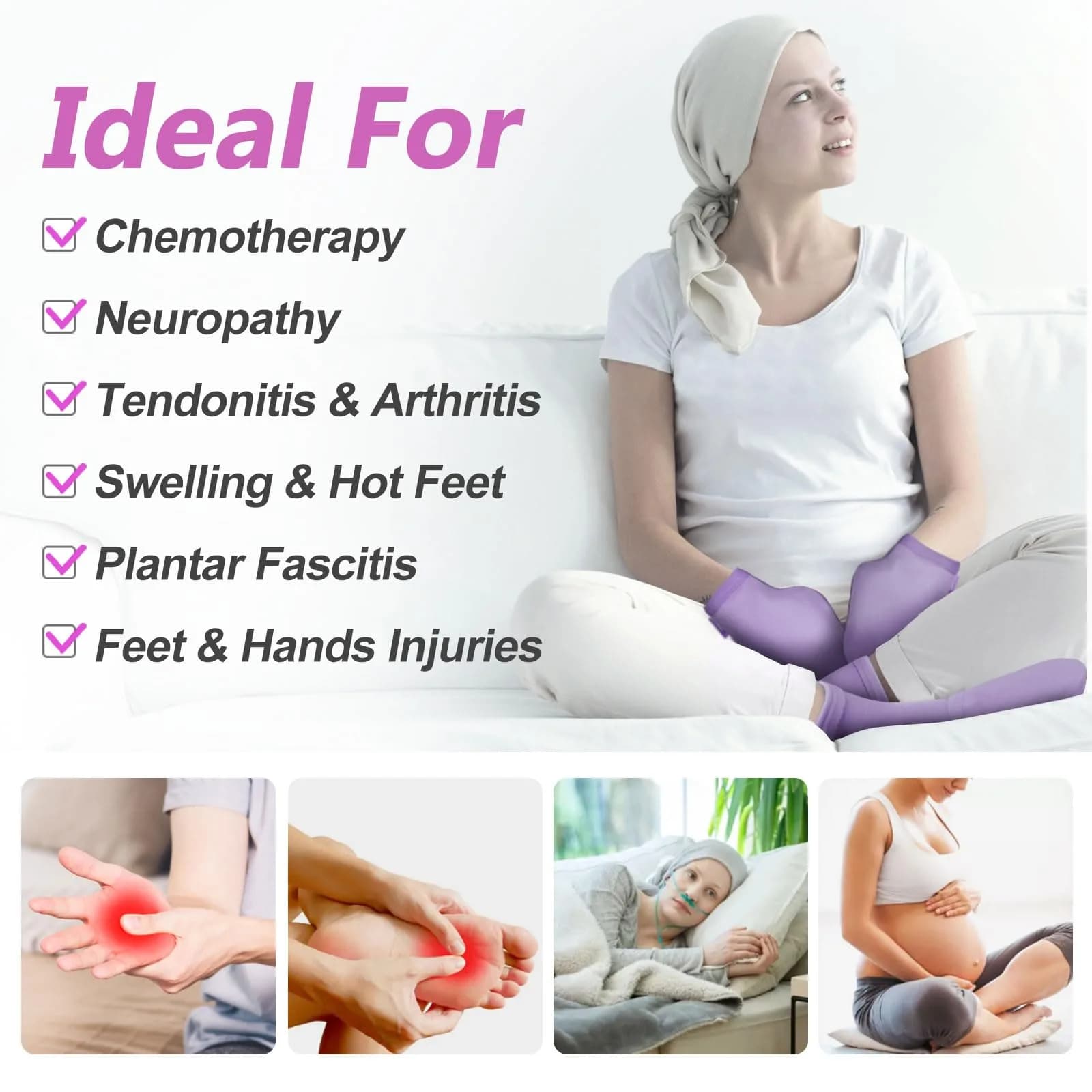 RelaxCoo Cold Therapy Socks & Hand Ice Pack Gloves, Purple, Large | For Neuropathy, Arthritis, Plantar Fasciitis Pain Relief - view 2