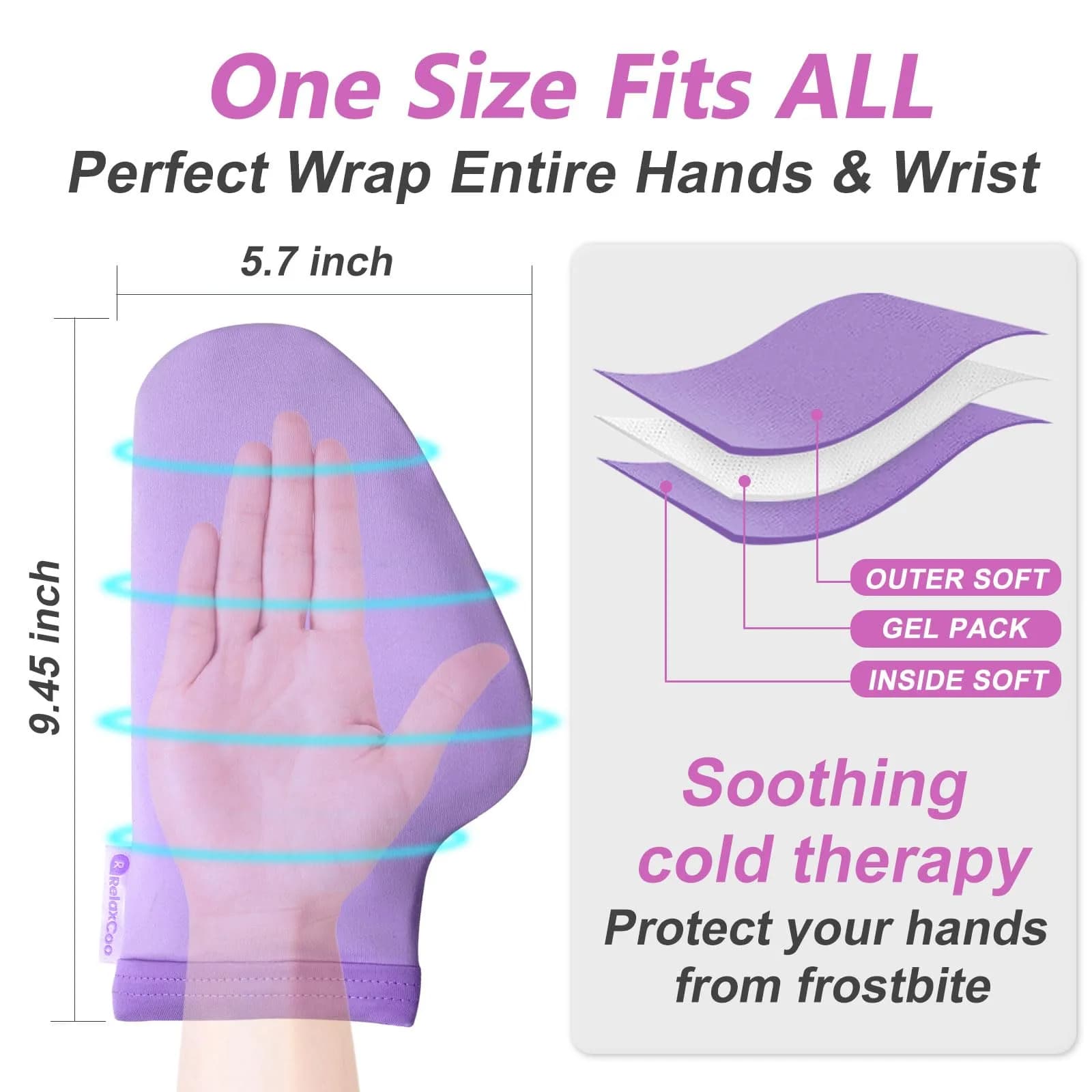 RelaxCoo Cold Therapy Socks & Hand Ice Pack Gloves, Purple, Large | For Neuropathy, Arthritis, Plantar Fasciitis Pain Relief - view 4