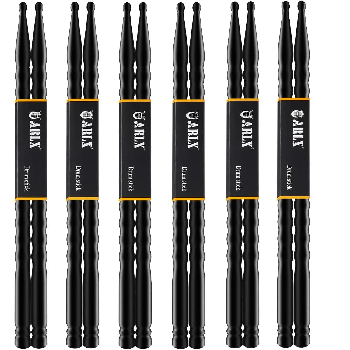 ARLX 5A Carbon Fiber Drum Sticks 6 Pair Pack | Durable & Unique Wave Grip — black