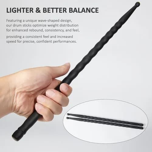 ARLX 5A Carbon Fiber Drum Sticks 6 Pair Pack | Durable & Unique Wave Grip thumbnail 4