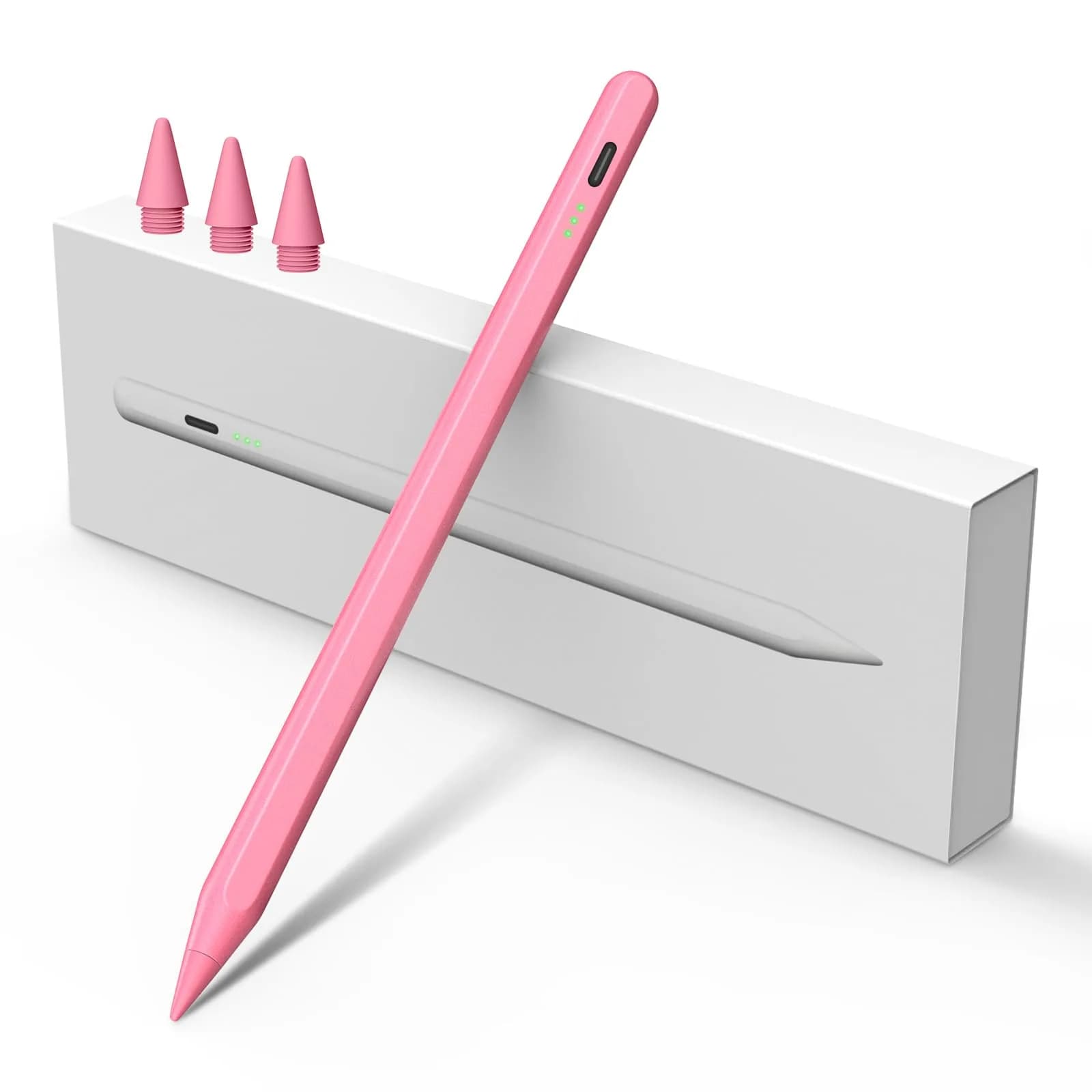 MEKO Active Stylus Pen for iPad with Palm Rejection & Tilt Sensor, 2-Pack (White/Black) | Fast Charging 13 Mins for 9 Hrs Use — Pink