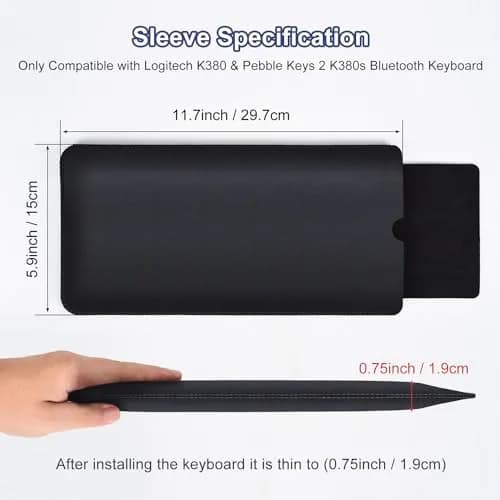 LEZE Protective Keyboard Sleeve Case for Logitech K380 & Pebble 2, Black | Travel-Ready PU Leather Bag thumbnail 2