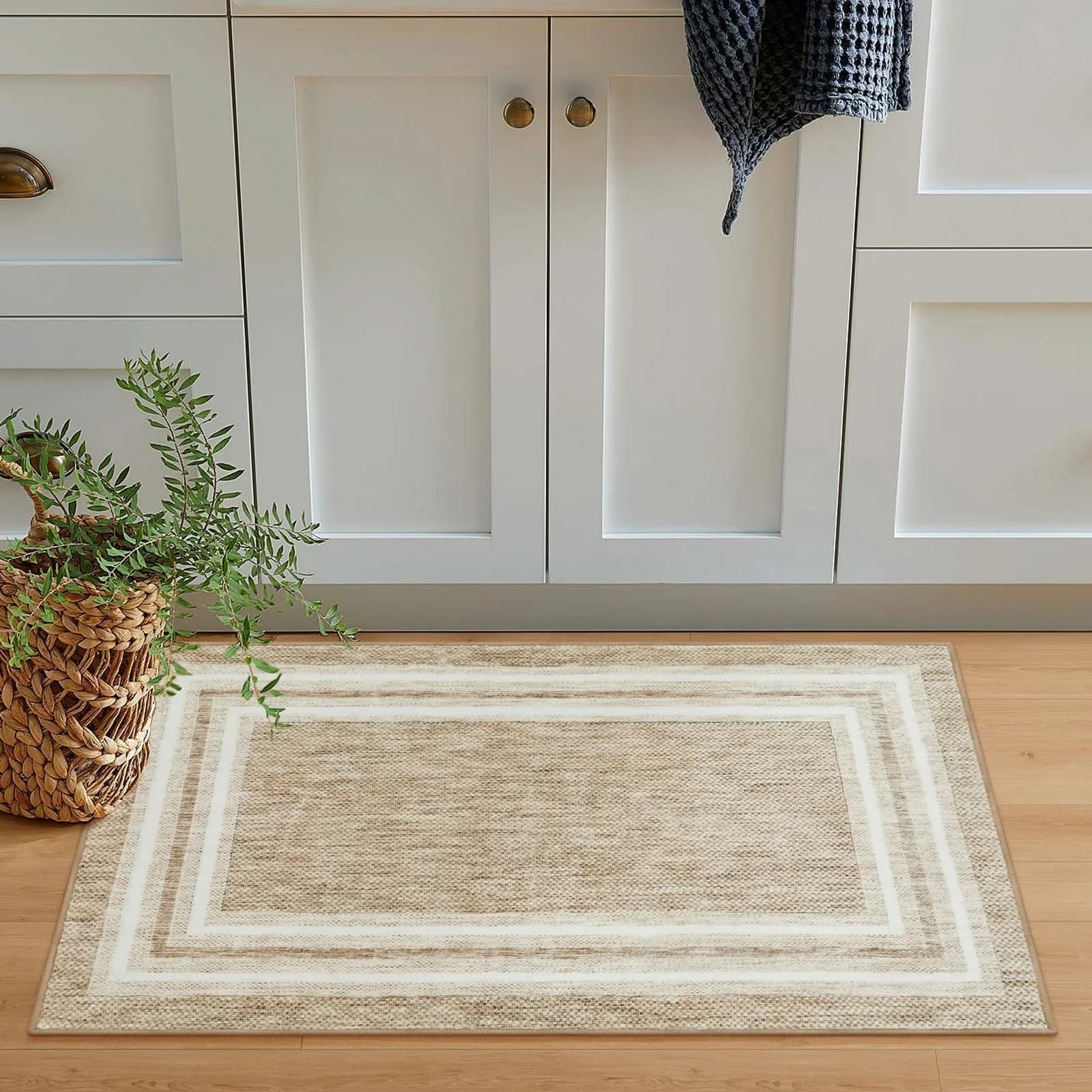 OJIA 2'x5' (61cm x 152cm) Runner Rug | Machine Washable Non-Slip Polyester Hallway Carpet — Beige / 2' x 3' (Rectangular)
