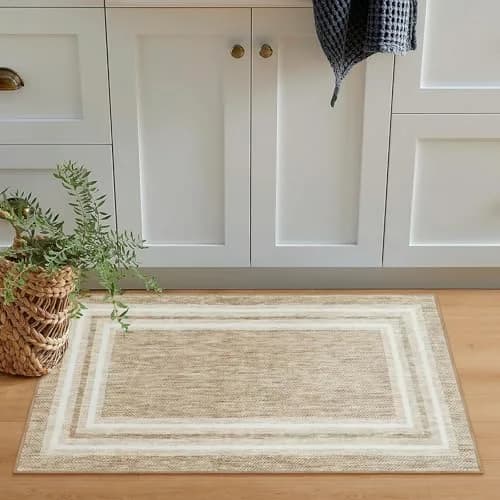 OJIA Modern Bohemian Border Area Rug 0.71m x 0.91m (2'x3') | Non-Slip, Washable, Low Pile for Entryway & Kitchen thumbnail 1