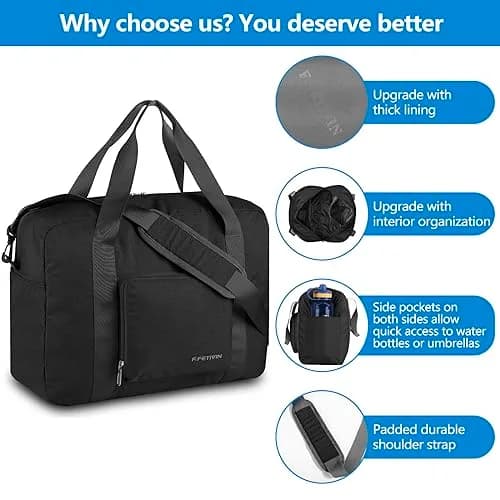 F.FETIVIN Personal Item Bag 17.7x12.6x6.3 | Foldable Travel Duffel for Women & Men, 25L thumbnail 5