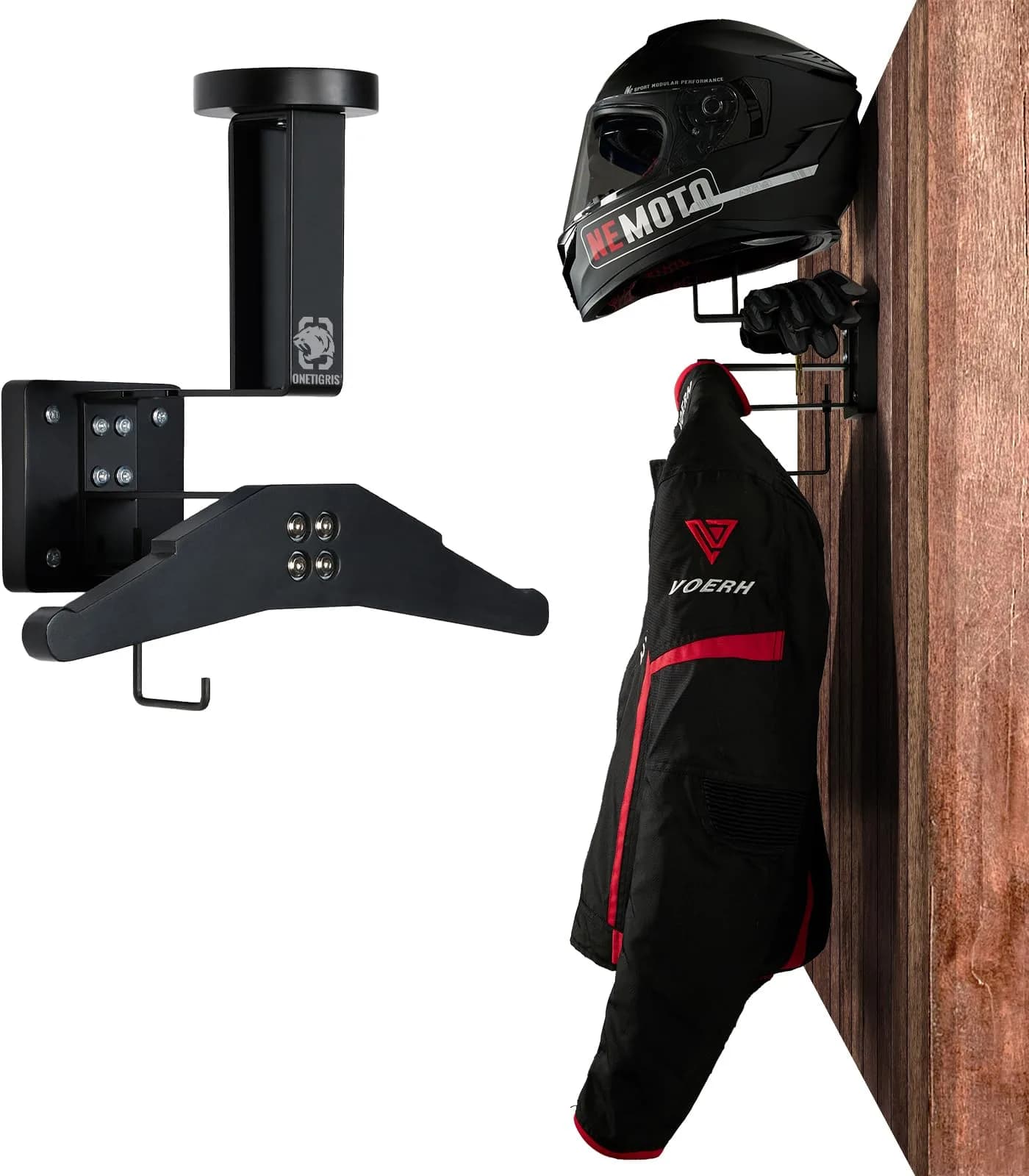 ONETIGRIS Motorcycle Helmet Holder Wall Mount | Heavy-Duty Gear Organizer for Police, Cycling & Sports Equipment — Black