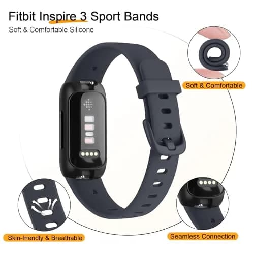 Meliya Fitbit Inspire 3 Wristband Midnight | Soft Silicone Sport Strap (130-205mm) thumbnail 3