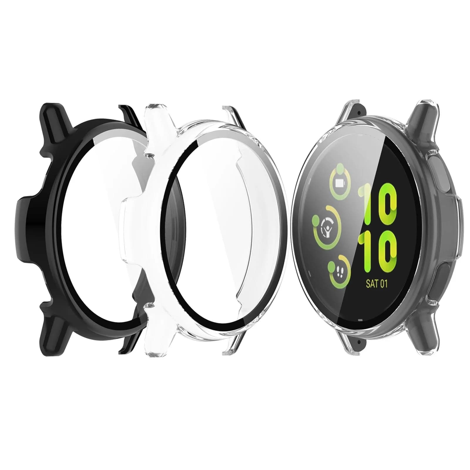 RuenTech Garmin Vivoactive 5 Screen Protector & Case Cover | HD Tempered Glass & Full Cover (1 Pack, Black&Clear) — Black&Clear