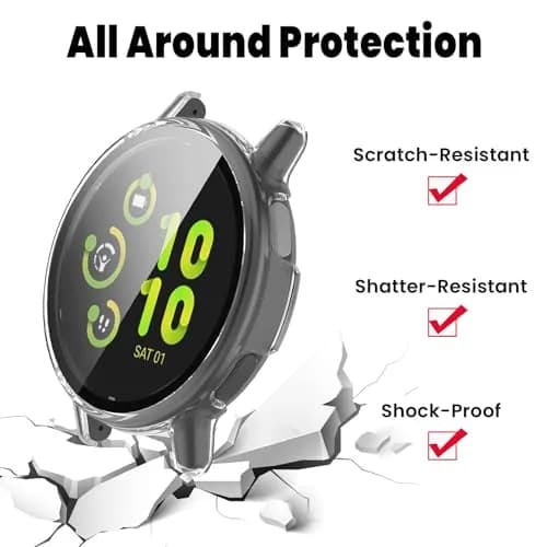 RuenTech Garmin Vivoactive 5 Screen Protector & Case Cover | HD Tempered Glass & Full Cover (1 Pack, Black&Clear) thumbnail 5