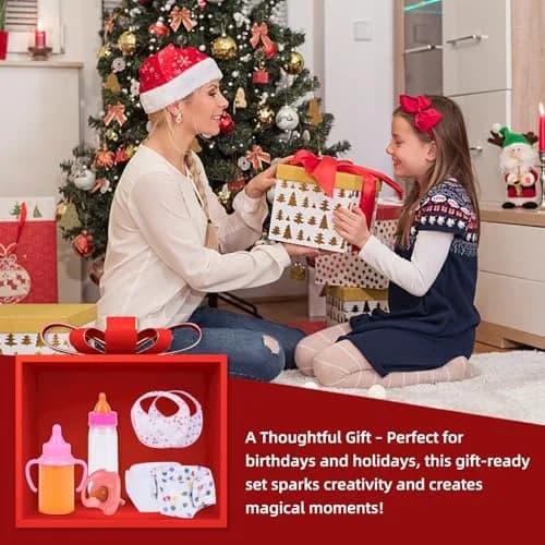 CARANOVO Baby Doll Accessories Set, 7 Pcs Pink | Realistic Feeding & Caring Kit for 3+ Kids thumbnail 5