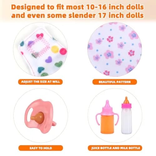 CARANOVO Baby Doll Accessories Set, 7 Pcs Pink | Realistic Feeding & Caring Kit for 3+ Kids thumbnail 2