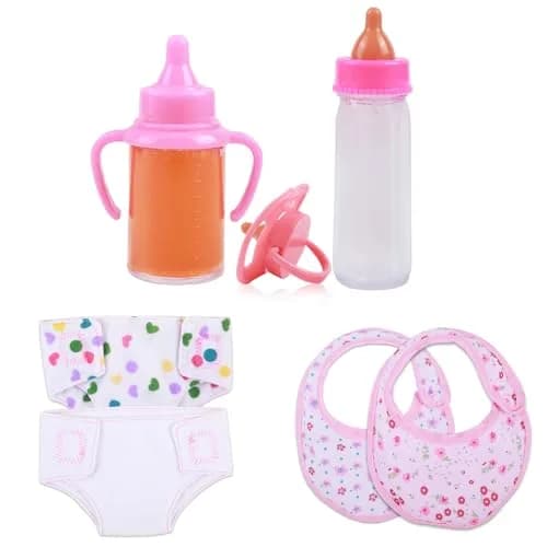 CARANOVO Baby Doll Accessories Set, 7 Pcs Pink | Realistic Feeding & Caring Kit for 3+ Kids - main product image