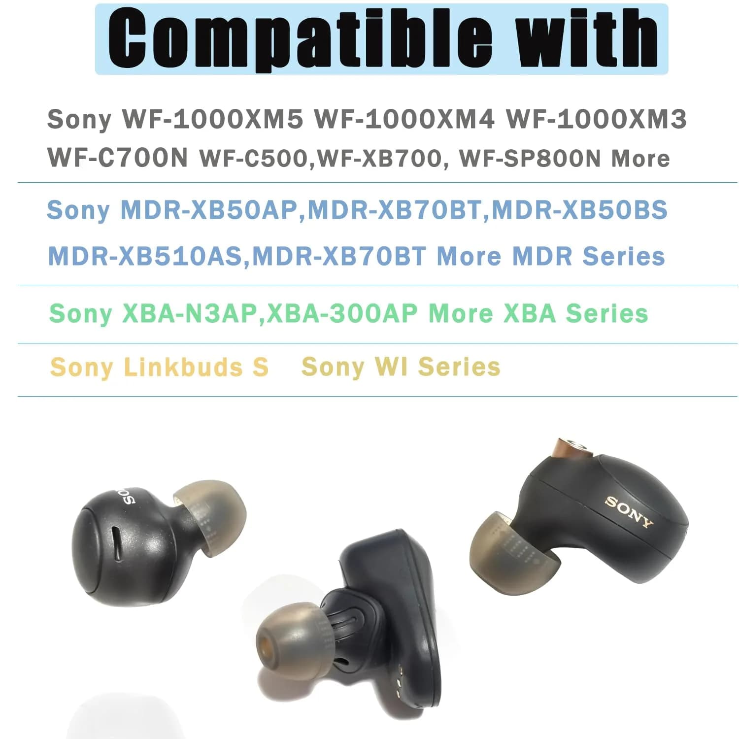 Mijusun Silicone Replacement Ear Tips for Sony WF-1000XM5/XM4/LinkBuds S/WF-C500 (4 Pairs, XS/S/M/L) | Noise Isolating Secure Fit - view 5