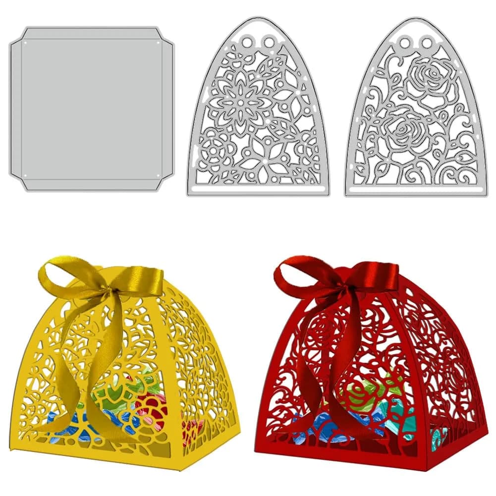 GLOBLELAND Flower Candy Box Cutting Dies Set | 8.4cm x 6.7cm & 7.7cm x 7.7cm — Flower Candy Box