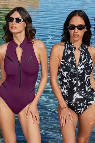 MagicSuit Women's Swimwear Dream State Coco High Neck Racerback Underwire Zip One Piece Swimsuit, Black/Multi, 12 | Slimming, Full Coverage & Support thumbnail 5