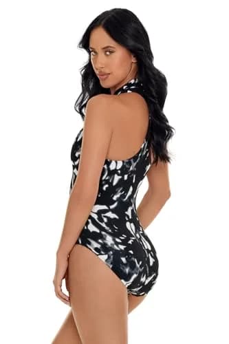MagicSuit Women's Swimwear Dream State Coco High Neck Racerback Underwire Zip One Piece Swimsuit, Black/Multi, 12 | Slimming, Full Coverage & Support thumbnail 2