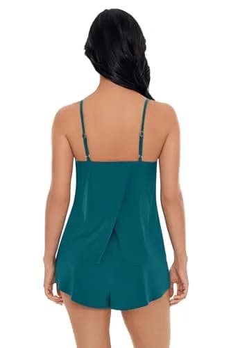 MagicSuit Women's Solid Mila Romper Swimsuit 14 | Slimming, Soft Cup, Peacock thumbnail 3