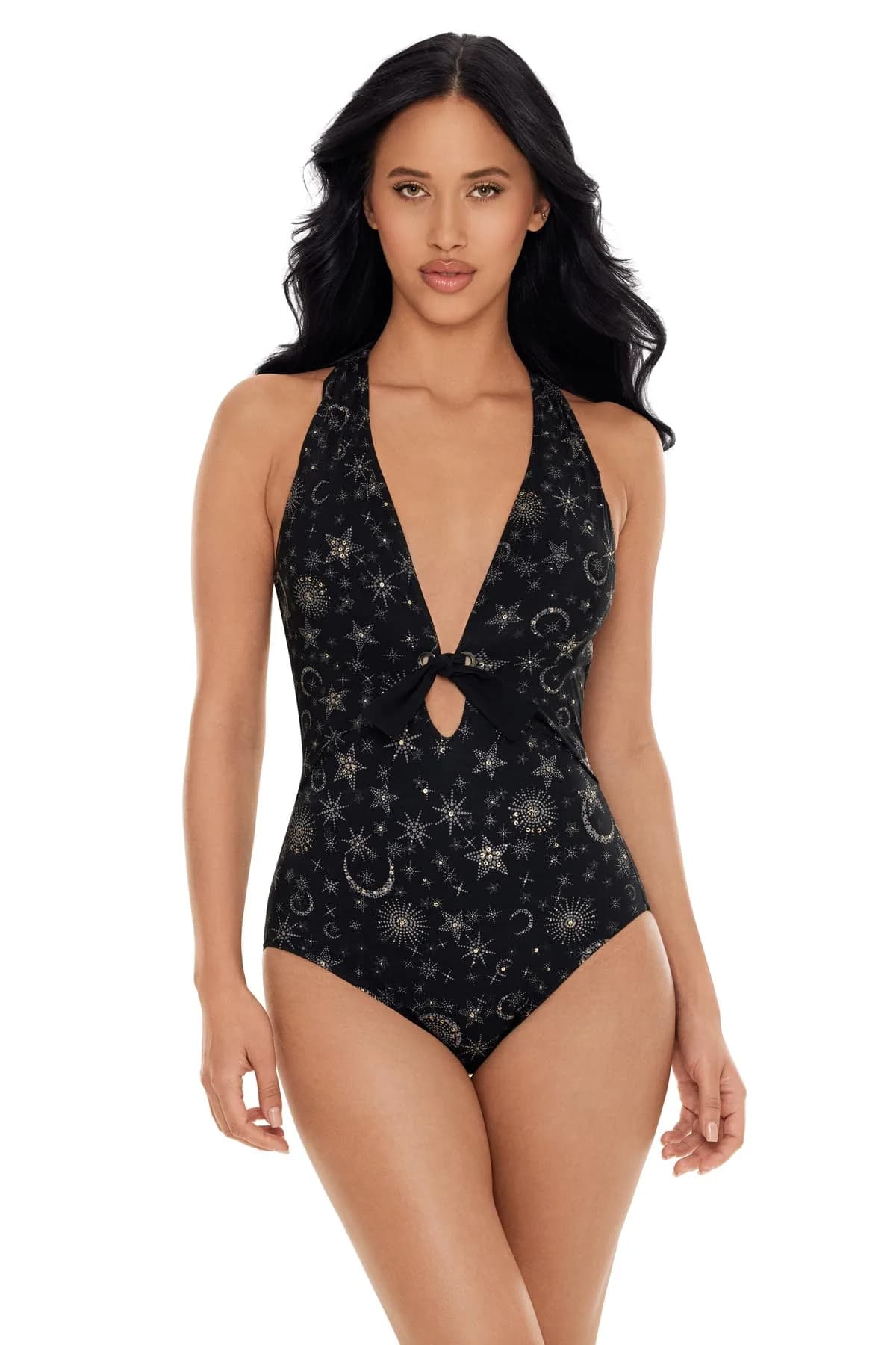 MagicSuit Lucky Stars Halle Soft Cup One Piece Swimsuit, Black/Gold, 14 | Allover Slimming & Supportive Fit — 14