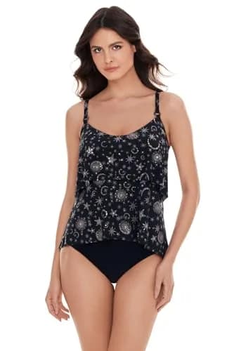 MagicSuit Women's Swimwear Lucky Stars Grace Soft Cup Tankini Bathing Suit Top Separate, Black/Gold, 14 | Supportive, Adjustable Straps thumbnail 1