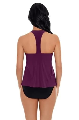 MagicSuit Women's Solid Taylor Soft Cup Tankini Top Separate, Jam, 10 | Racerback, Mid Rise, Polyester Blend thumbnail 3