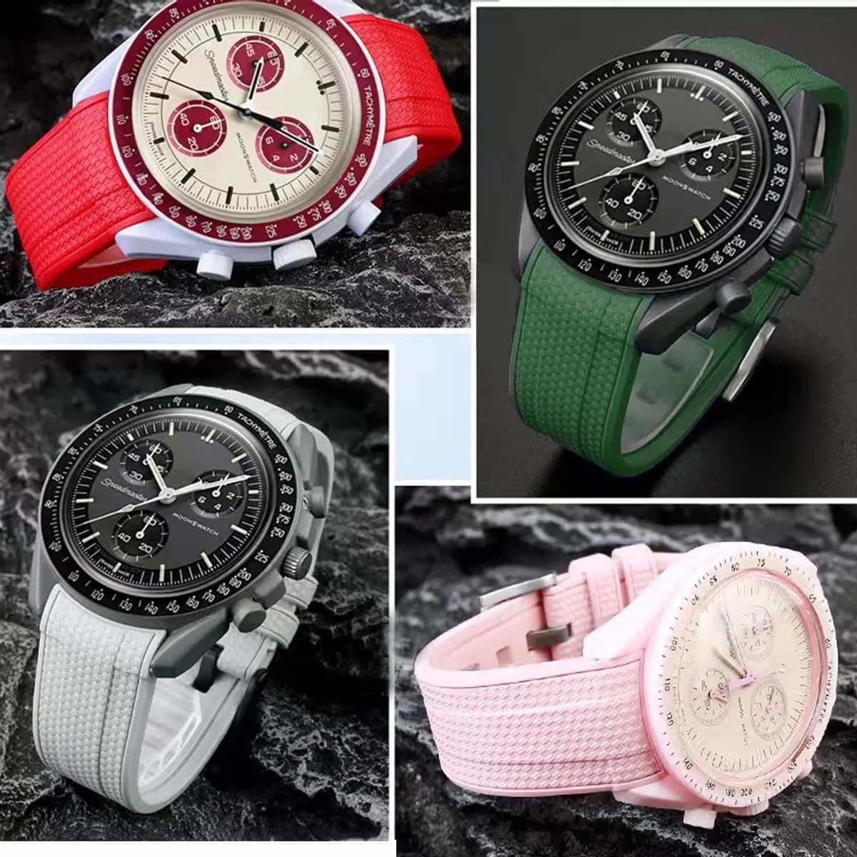 HEYOZURY Dark Green 20mm Silicone Watch Band for Omega x Swatch MoonSwatch | Classic Style - view 4