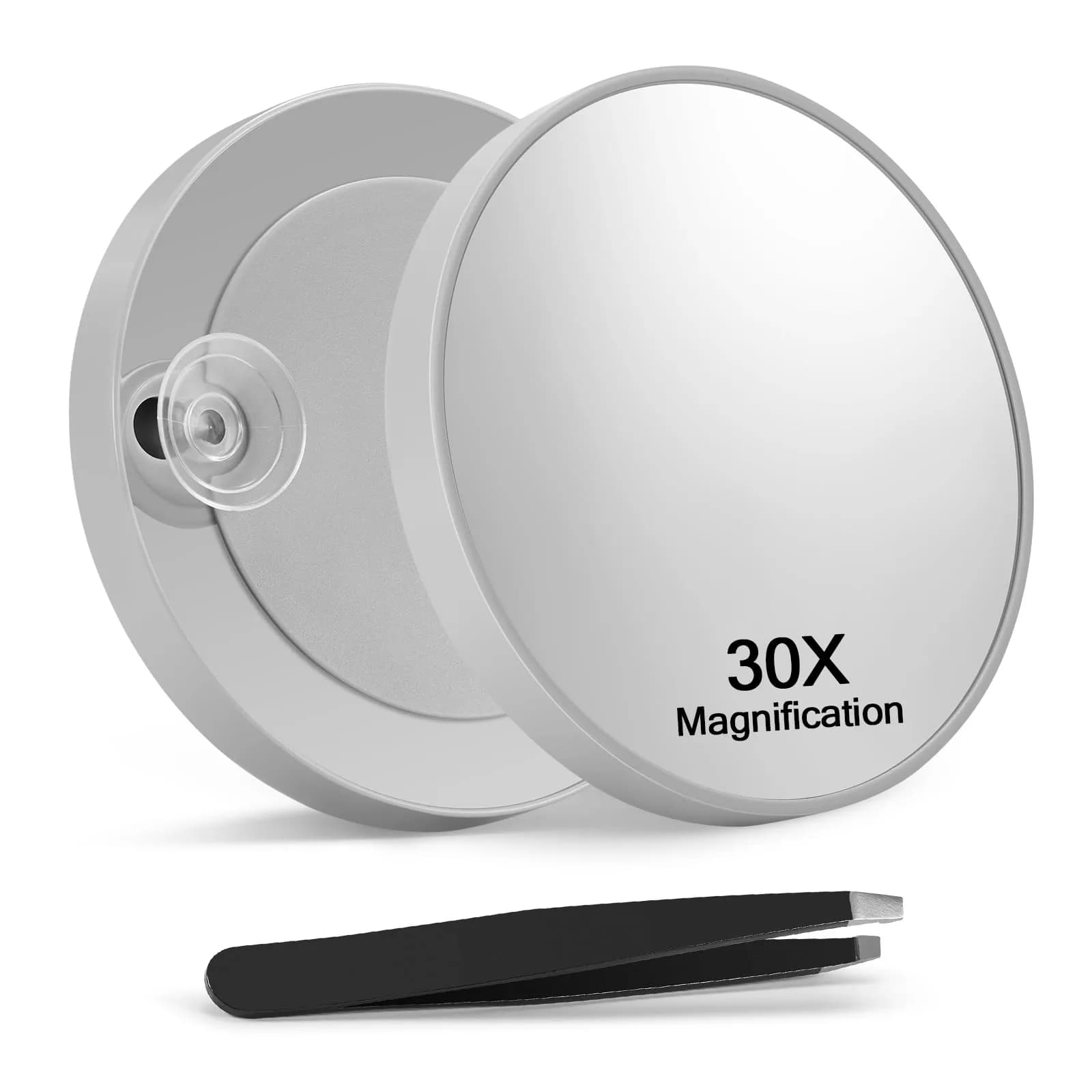 Macaki 3.5 inch Grey 30x Magnifying Mirror Suction Cup | Compact Travel Makeup Mirror — Grey 30x