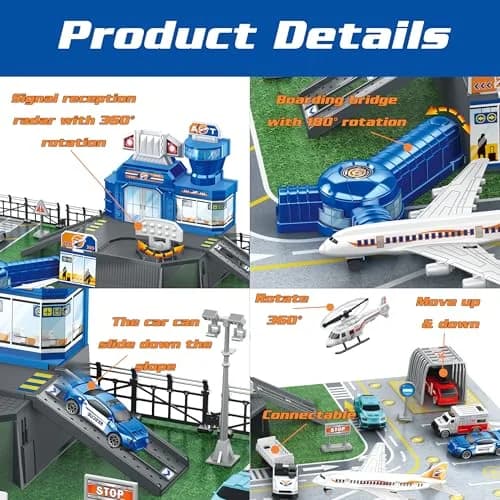 XDUOYJOY Airplane Toy Set with Trucks, Helicopter, Planes, Airport Playmat | Educational Toy Vehicle Set for Kids 3-8 thumbnail 4