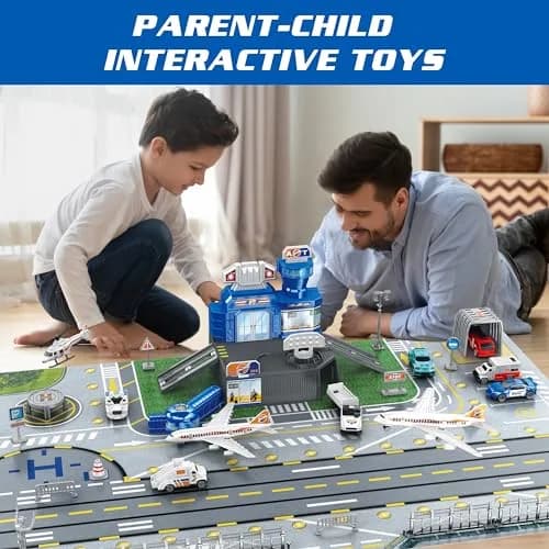 XDUOYJOY Airplane Toy Set with Trucks, Helicopter, Planes, Airport Playmat | Educational Toy Vehicle Set for Kids 3-8 thumbnail 7