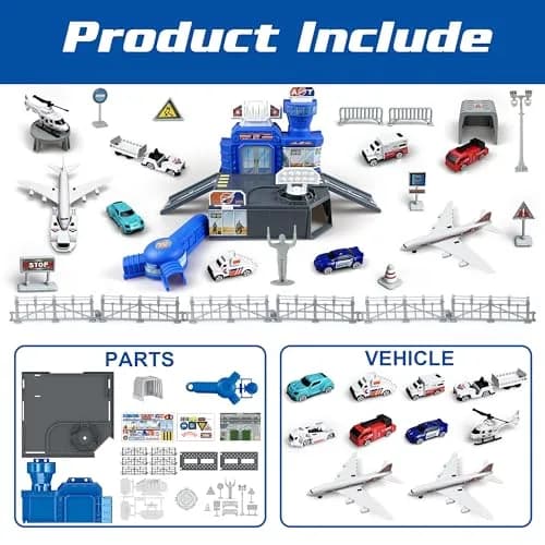 XDUOYJOY Airplane Toy Set with Trucks, Helicopter, Planes, Airport Playmat | Educational Toy Vehicle Set for Kids 3-8 thumbnail 2