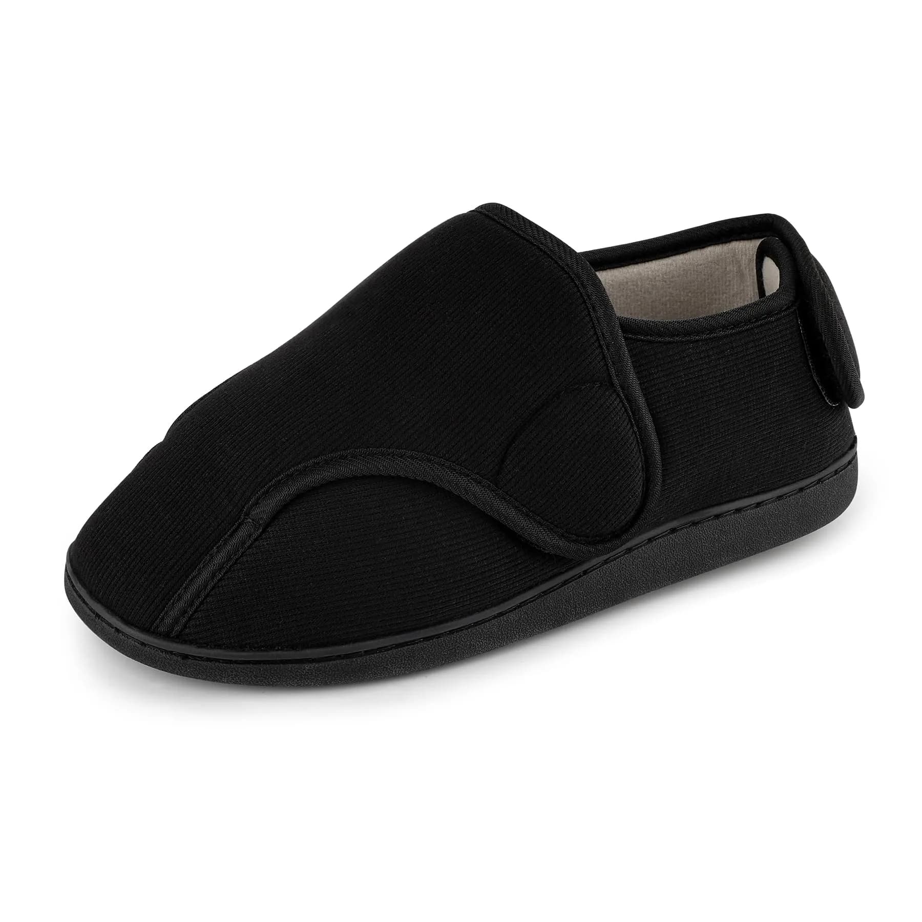 TIESTRA Men's Memory Foam Diabetic Boots Slippers Lightweight Comfortable Breathable No Sweat Edema Swollen House Shoes Adjustable Wide Indoor/Outdoor Slip On Bedroom Slipper Black EU46/US13