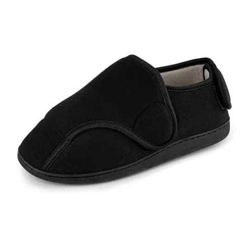 TIESTRA Men's Memory Foam Diabetic Boots Slippers Lightweight Comfortable Breathable No Sweat Edema Swollen House Shoes Adjustable Wide Indoor/Outdoor Slip On Bedroom Slipper Black EU46/US13 thumbnail 1