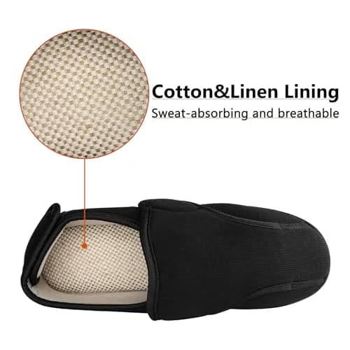 TIESTRA Men's Memory Foam Diabetic Boots Slippers Lightweight Comfortable Breathable No Sweat Edema Swollen House Shoes Adjustable Wide Indoor/Outdoor Slip On Bedroom Slipper Black EU46/US13 thumbnail 3