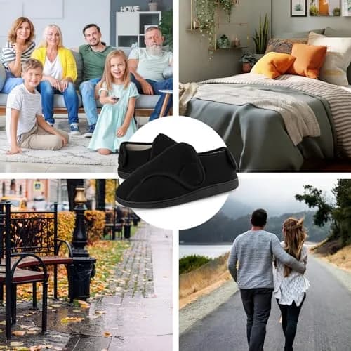 TIESTRA Men's Memory Foam Diabetic Boots Slippers Lightweight Comfortable Breathable No Sweat Edema Swollen House Shoes EU44/US11 thumbnail 2