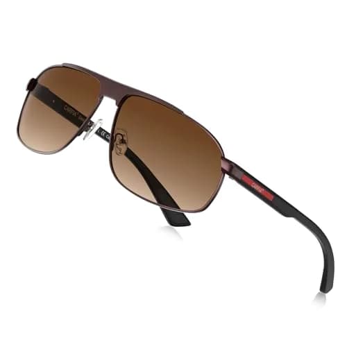 CARFIA Large Curved Polarized Sunglasses for Men UV Protection | Trendy Driving Sunnies Lightweight Metal Frame thumbnail 1