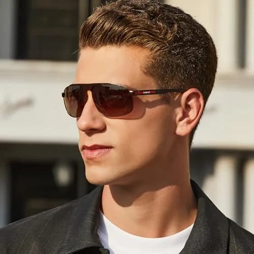 CARFIA Large Curved Polarized Sunglasses for Men UV Protection | Trendy Driving Sunnies Lightweight Metal Frame thumbnail 4