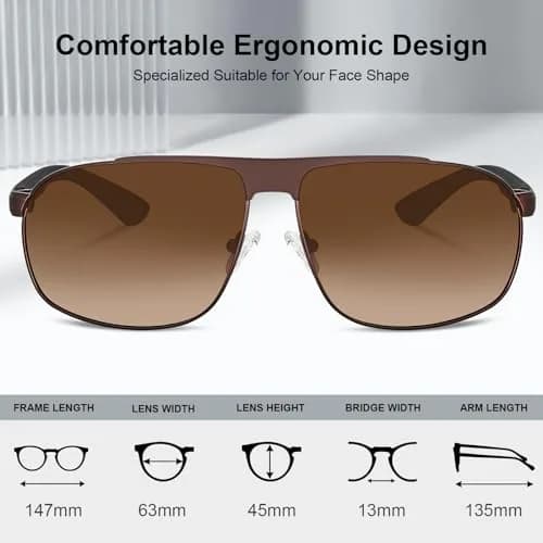 CARFIA Large Curved Polarized Sunglasses for Men UV Protection | Trendy Driving Sunnies Lightweight Metal Frame thumbnail 6