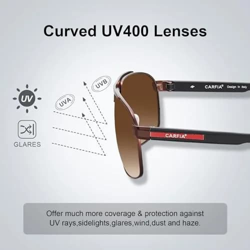 CARFIA Large Curved Polarized Sunglasses for Men UV Protection | Trendy Driving Sunnies Lightweight Metal Frame thumbnail 8