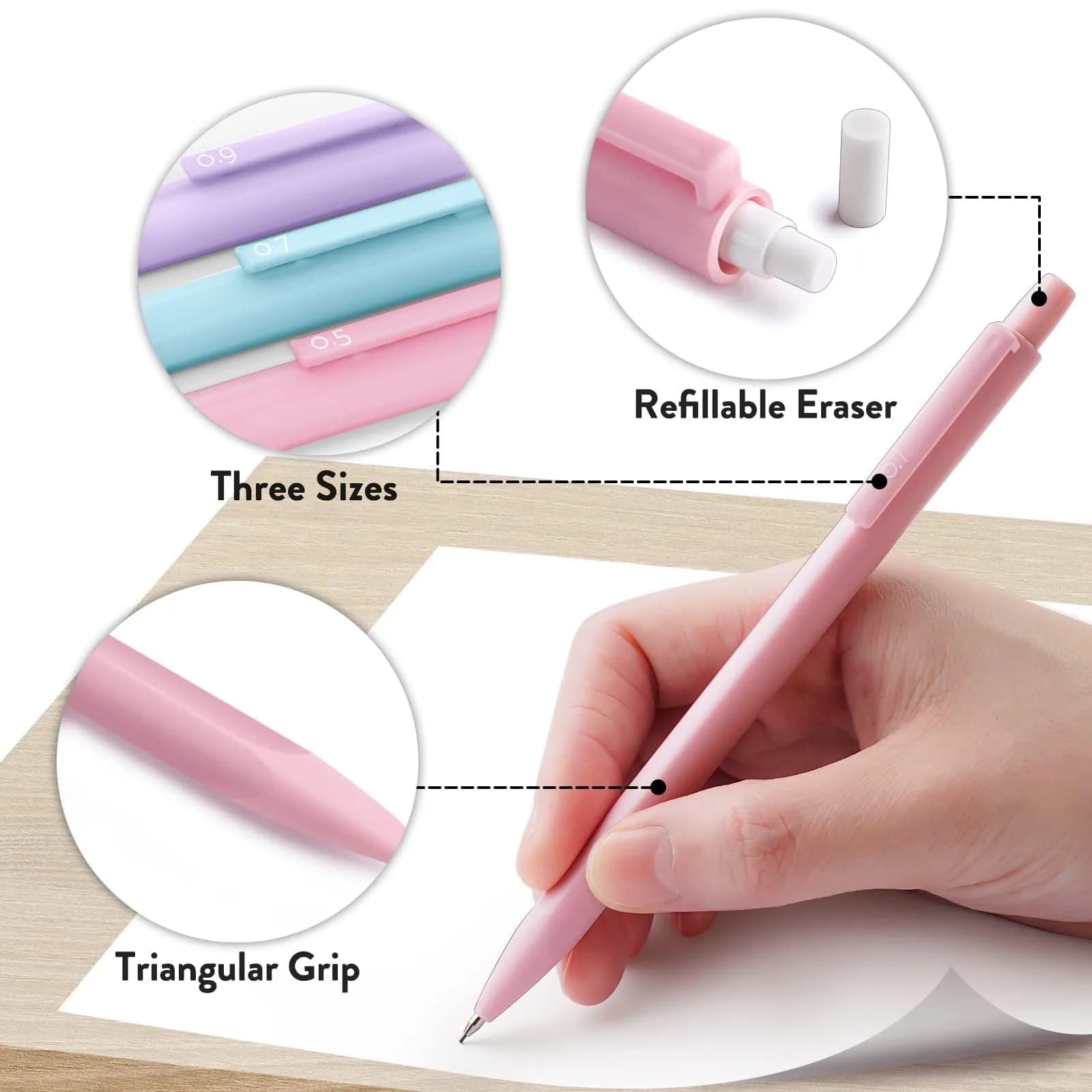 Four Candies Cute Mechanical Pencil Set, 6 Count (Pack of 1) | 0.5mm, 0.7mm, 0.9mm with 360 Leads & Erasers - view 5