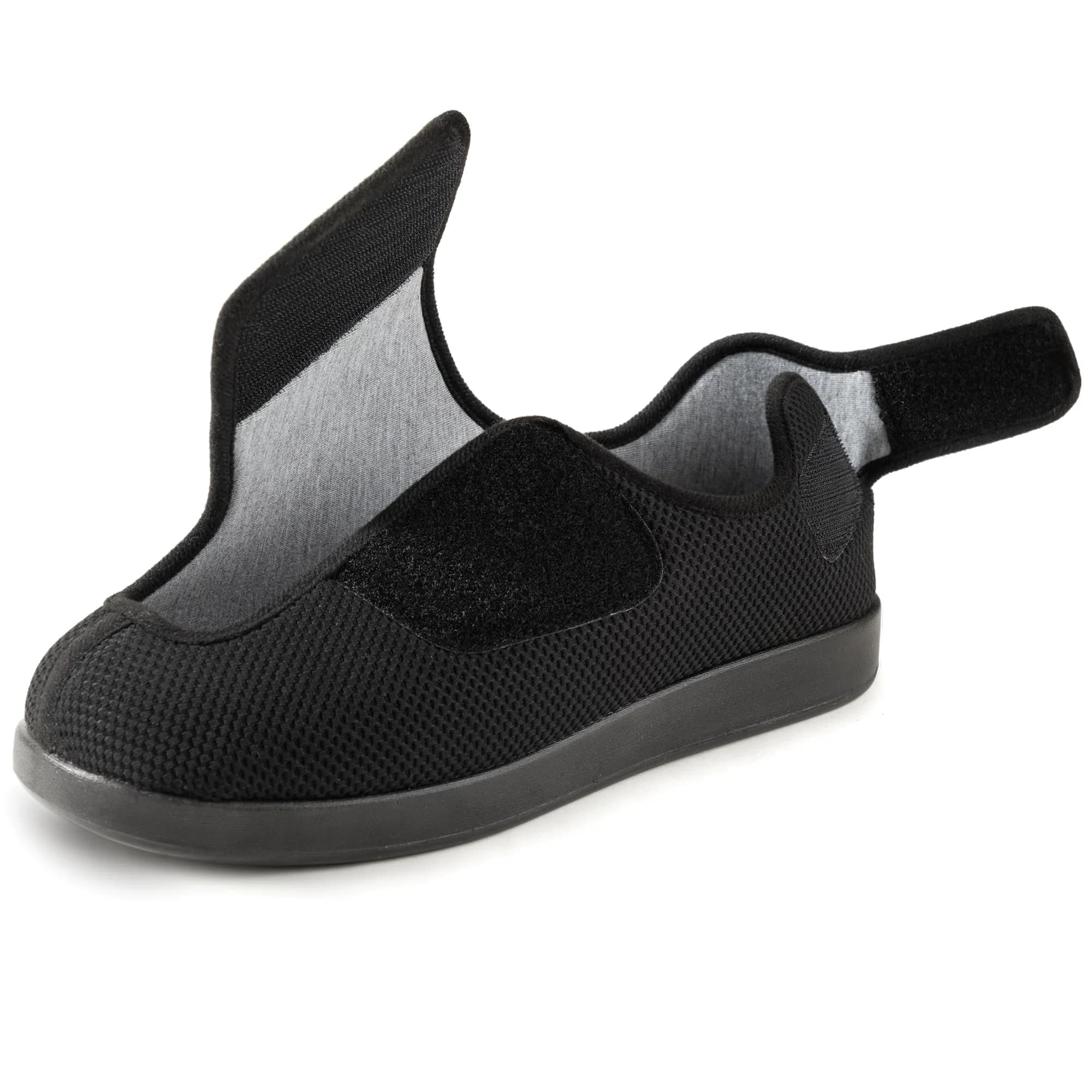 Ravelier Men's Diabetic Wide Waffle Knit Adjustable Slipper, 10W, Black | Comfortable, Breathable & Easy Wear for Sensitive Feet