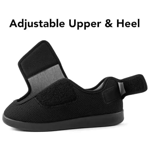 Ravelier Men's Diabetic Wide Waffle Knit Adjustable Slipper, 10W, Black | Comfortable, Breathable & Easy Wear for Sensitive Feet thumbnail 3