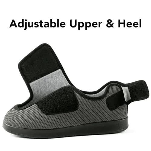 Ravelier Men's Diabetic Wide Waffle Knit Adjustable Slipper, 13W, Grey | Breathable, Adjustable Fit for Sensitive Feet thumbnail 3