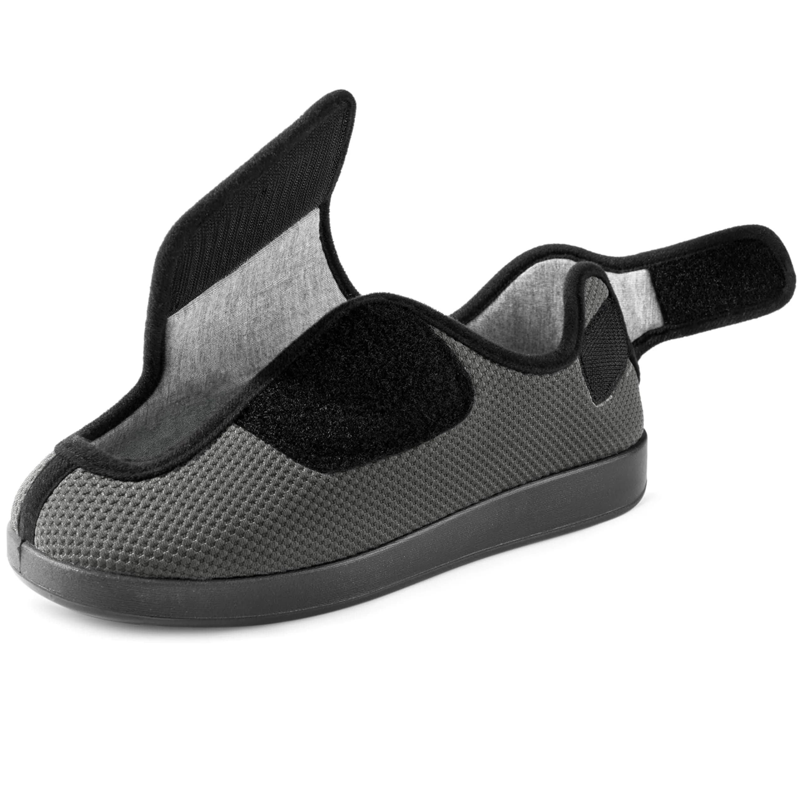 Ravelier Men's Diabetic Wide Waffle Knit Adjustable Slipper, 13W, Grey | Breathable, Adjustable Fit for Sensitive Feet - main product image